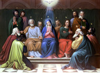 Die Jünger sind um die Gottesmutter im Coenaculum versammelt, als der Heilige Geist auf sie herab kommt