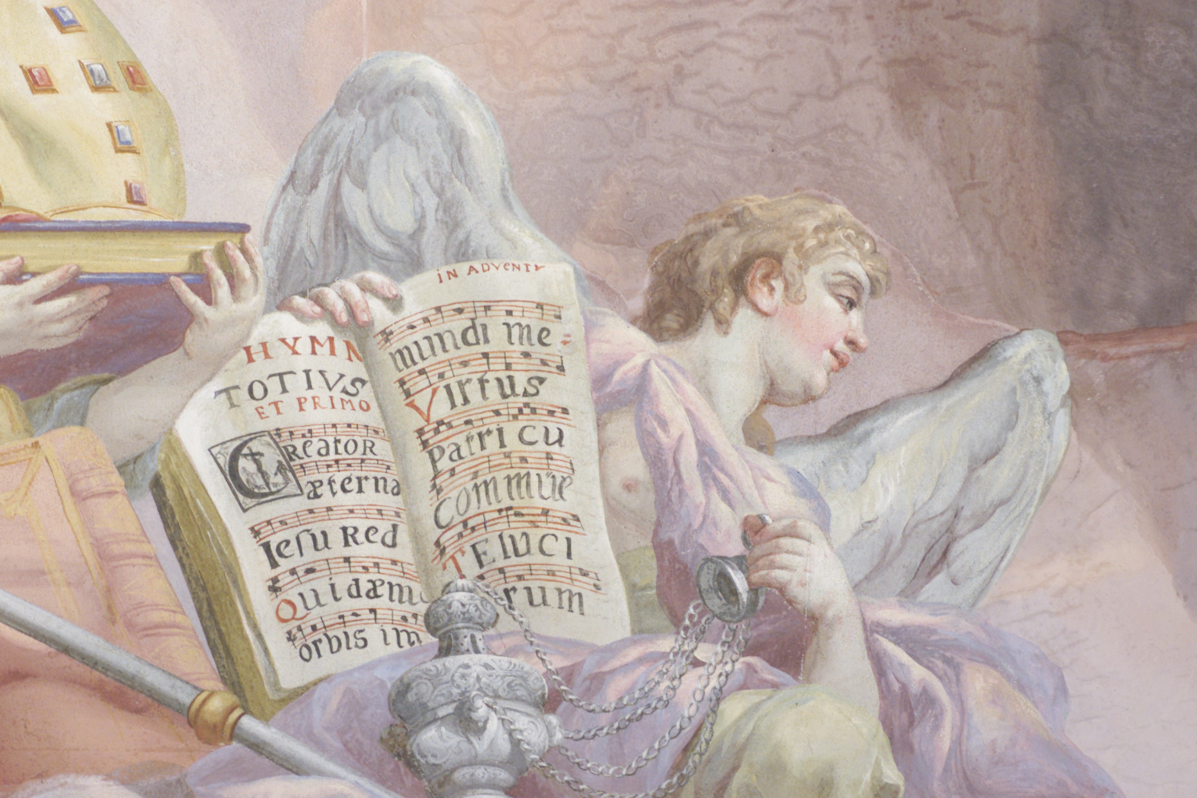 Engel mit Psalter. Fresko von Johann Michael Rottmayr; Kuppel der Karlskirche, Wien